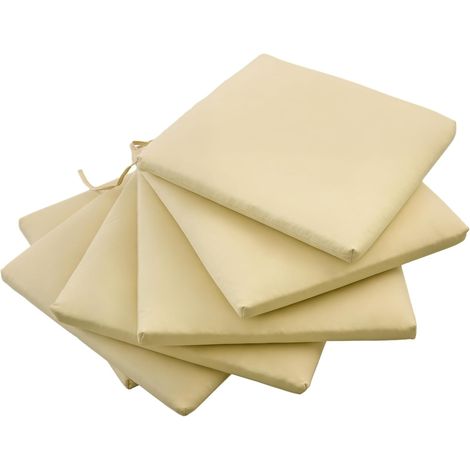Outsunny Lot de 6 Coussins de Chaise de Jardin - Coussin Chaise extérieur Rembourrage 3 cm Tissu Polyester dim. 42L x 42l cm Beige (1/5)
