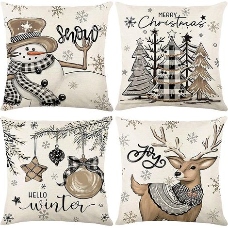 Taies d'oreiller de Noël, taies d'oreiller décoratives de Noël, adaptées aux lits et aux canapés, 45 x 45 cm. 4 pièces. (1/5)
