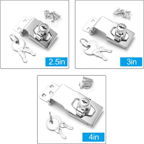 Verrou de porte, loquet, serrures d'armoire avec clés, verrou à moraillon chromé, verrou de sécurité Staple, loquet de porte de garage (1/2)