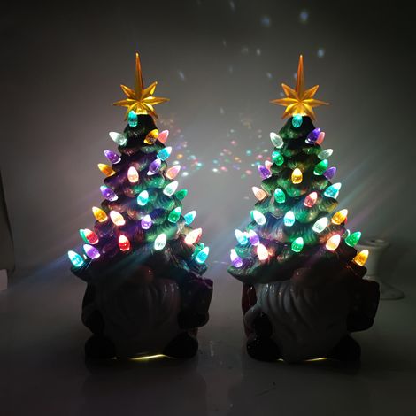 Décorations de Noël lumineuses en forme de gnomes, sapin de Noël en céramique illuminé avec un vieil homme sans visage, petites décorations de Noël miniatures pour la table, à la maison, sur la table, (1/3)