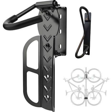 Support mural réglable pour vélos, étagère de rangement verticale pivotante, convient à une utilisation intérieure et au garage, construction en acier au carbone (1/5)