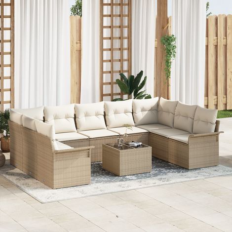 vidaXL Ensemble de canapé de jardin 10 pc Beige polyrotin (1/5)