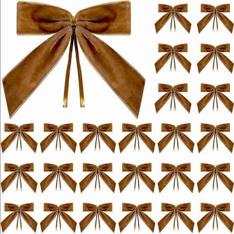 Bow - 3.5 Inch - Velvet - Rustic Vintage Style - For Christmas Tree Garland Wreath DIY Craft Gift Wrapping - 24 Pieces (1/5)