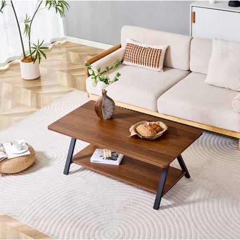 Couchtisch 110 x 57 x 44,5 cm mit Stauraum, Walnuss-Holzmaserung, Schwarz OKMYHOME (1/5)