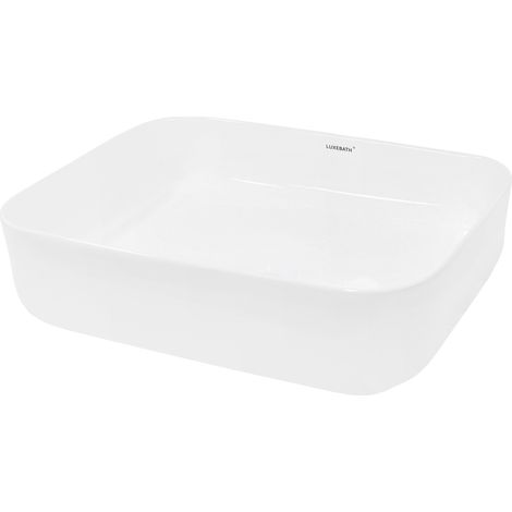 ECD Germany Lavabo da Appoggio in Ceramica Bianco Lucido Lavandino Rettangolare 505 x 395 x 135 mm Lavello Moderno Lavamano Bacinella per Ospiti Sanitari Rubinetteria per Bagno Casa Albergo (1/5)