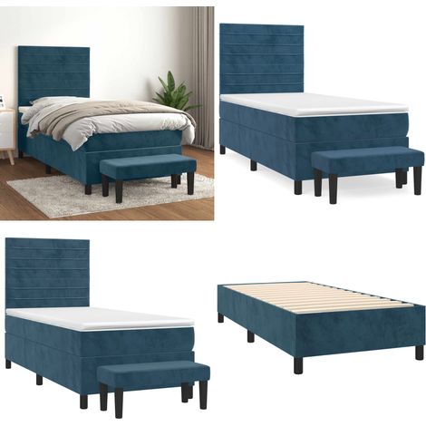 Boxspringbett mit Matratze Dunkelblau 100x200 cm Samt - Samtbett - Boxspringbett - Doppelbett - Bettauflage - Nachttischlampe - Home & Living (1/5)