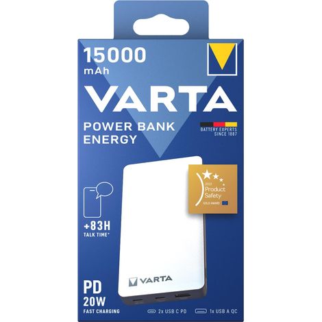 Batterie externe Varta 15 000 mAh avec ports USB-C et A pour smartphones et tablettes. (1/5)