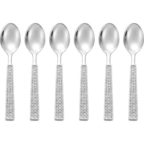 Lot de 6 Cuillères à Café et Moka en Métal Argenté Design Moderne pour Pause Café - PANGIVO (1/3)