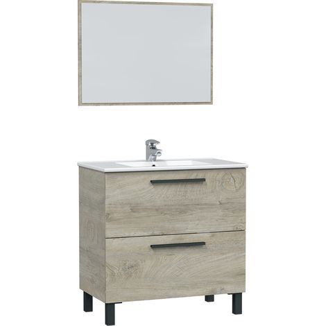 Mueble de baño Alise 2 cajones con espejo, sin lavabo, Color Alaska (1/5)