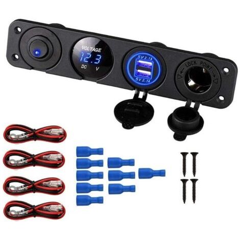 Panel de interruptores marinos 4 en 1, toma de corriente con cargador USB doble de 12 V y 4,2 A, voltímetro LED y encendedor de cigarrillos. (1/4)