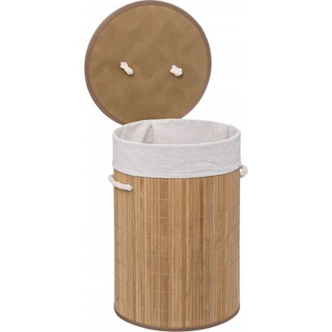 Panier à linge bambou rond 48 litres Atmosphéra - - (1/3)