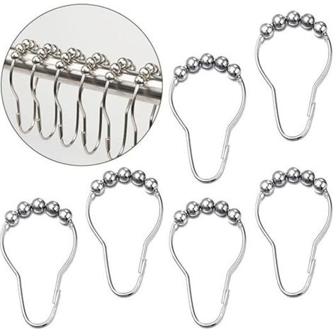 Lot de 12 anneaux de rideau de douche en acier inoxydable avec glissières à billes (1/5)