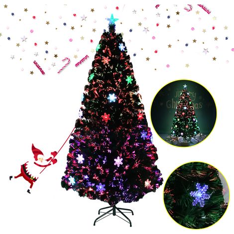 Froadp Sapin de Noël LED 120cm Arbre de Noël Artificiel en Fibre Optique Éclairé avec 120 Branches & 12 LEDs & 12 Flocons de Neige (1/5)