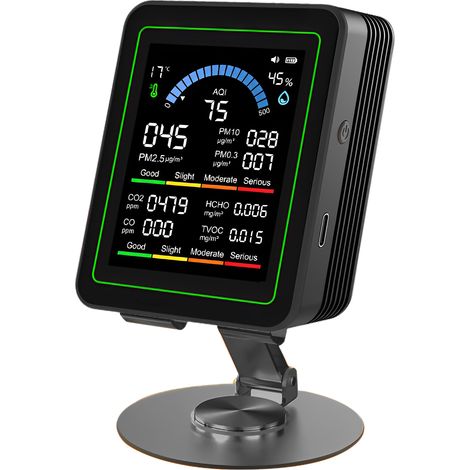 Moniteur Qualité Air Portable 2,8 Pouces avec Capteur PM2.5 CO₂ HCHO TVOC - Détecteur Air Intérieur pour Domicile Bureau (1/5)