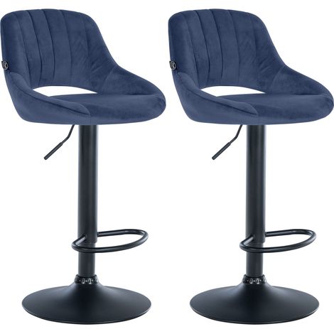 Set di 2 sgabelli da bar regolabili in velluto blu con schienale traforato e base in metallo nero 100006118