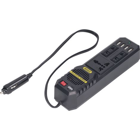 Convertisseur de tension 200W 12V vers 220V pour voiture, prise adaptateur allume-cigare avec 4 ports USB et 3 prises secteur (1/5)