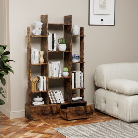 Meuble rangement 12 étagères 2 tiroirs bois métal OKMYHOME (1/5)