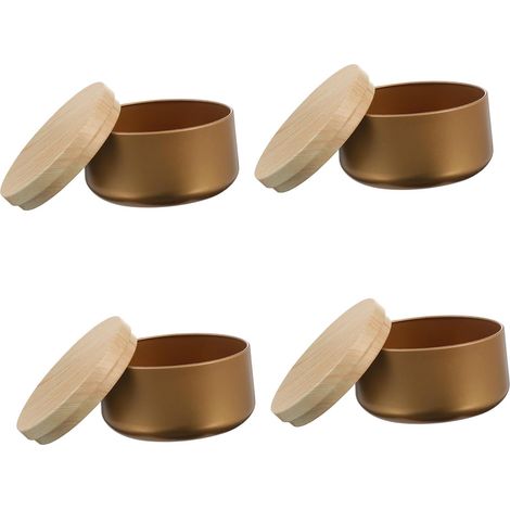 4 Boîtes Métalliques en Fer-Blanc Couvercles en Bois, Boîte à Bougies Artisanales de 8oz pour Décoration Maison et Rangement Lors de Dîners ou DIY (1/5)
