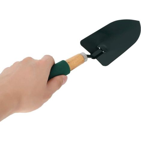 Set di 3 robusti piccoli attrezzi da giardino: 1 paletta, 1 rastrello a uncino, 1 forca da piantagione con manico in legno. Set di attrezzi ergonomici in metallo per bonsai, ideale per... (1/4)