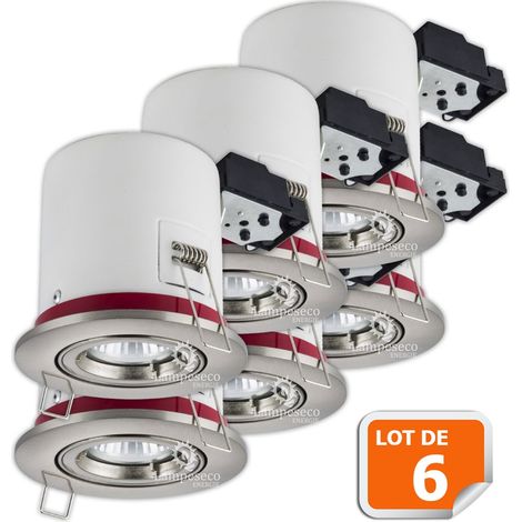 Lot de 6 Support de spot BBC Orientable Alu Brossé 100mm avec douille GU10 automatique ref. 819
