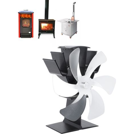 Ventilateur de cheminée, ventilateur thermique, poêle à pétrole, poêle à bois, ventilateur thermique auto-générateur, argent (1/5)