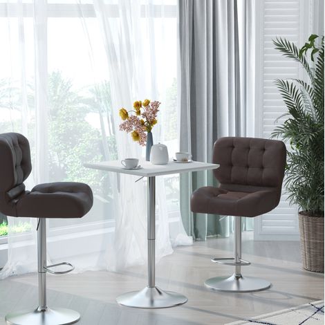 MEUBLIV Table de bar carrée réglable en hauteur 60x60 cm blanche en MDF et acier (1/5)