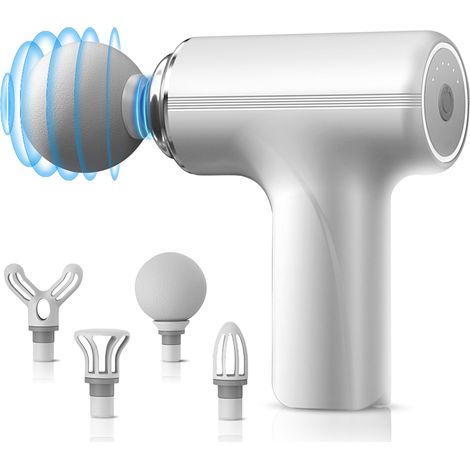 Mini Massage Pistol - 6 Speed Levels - 4 Attachments - Portable Deep Tissue Massager For Home Gym Recovery - White Packaging (1/5)