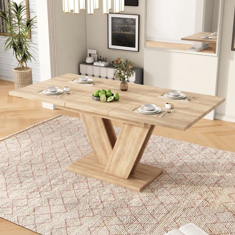 REDOM Table de salle à manger extensible 140/180 x 80 cm avec plateau épais et pieds en V, couleur chêne, pour 4 à 6 personnes