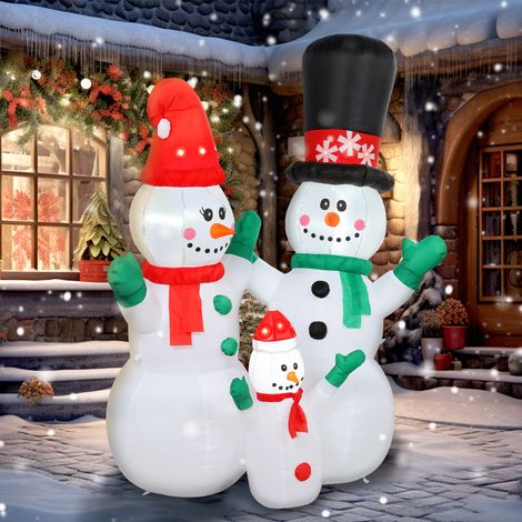 Aufblasbar Schneemann Familie, 1,8 m Weihnachtsdeko mit LED-Beleuchtung für Innen- und Außenbereich