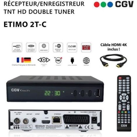 Récepteur Décodeur TNT HD - CGV - Etimo 2T-c - Double Tuner - HDMI - Noir