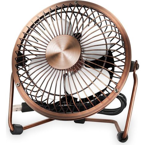 Mini ventilateur de bureau USB, rotation flexible à 360°, silencieux, boîtier métallique, 10 cm (4 pouces), couleur bronze, idéal pour la maison, le (1/5)