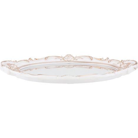 Plateau Miroir Ovale Blanc Vintage 30x20 Cm, Organisateur de Bijoux et Cosmétiques, Accessoire Photo Décoratif pour Salon et Présentation D’Objets Décoratifs (1/5)