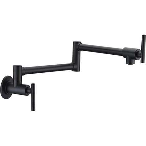 Robinet de cuisine remplisseur de pot Robinet de remplissage de casserole en laiton doré robinet de cuisine robinet monotrou froid simple rotation bec pliant Chrome évier robinet mural ( Color : Bkack (1/5)