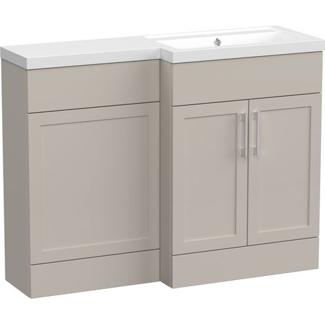 Pirehill Traditional Floor Standing 2 Door Vanity Basin WC Combination Unit with Polymarble Basin, Right Hand, 1100mm, Pebble Grey