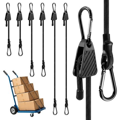 6 Pièces Tendeurs Élastiques avec Crochets Réglables, Extenseurs Réglables avec Crochets, Clip en Caoutchouc avec Crochets, Camping, Vélo, Voiture et Fixation Sûre des Bagages avec Mousqueton (1/5)