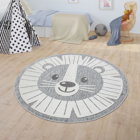 Paco Home Kinderteppich Kinderzimmer Outdoor Teppich Rund Spielteppich Modern 3D Effekt Ø 120 cm Rund, Grau