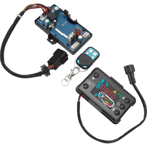 Ensemble de commande avec écran LCD, interrupteur, télécommande et dispositif de chauffage pour chauffage de stationnement à air pulsé de voiture (12 V/24 V). Compatible avec les chauffages diesel à a (1/5)
