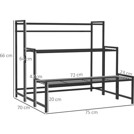 Support à plantes 3 niveaux 66 cm - Étagère fleuriste en métal, pour intérieur et extérieur, salon, jardin et balcon - Noir design. (1/5)