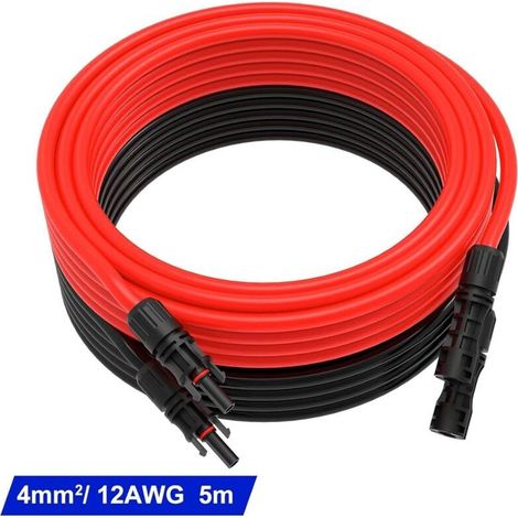 Cable Solaire 6mm²/4mm², Cable Panneau Solaire 5m, Rallonge Câble Solaire, Câble d'extension pour Panneaux Solaires Systèmes (Rouge + Noir) (1/5)