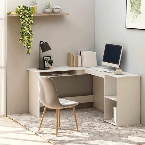 vidaXL Escritorio forma de L madera contrachapada blanco 120x140x75 cm (1/5)
