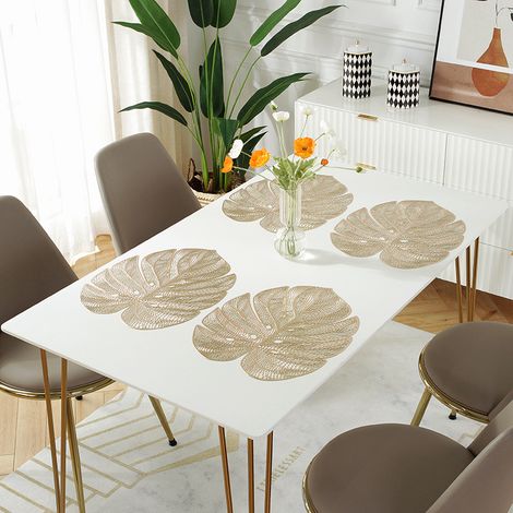 Satz von 4 isolierenden PVC-Untersetzern mit Monstera-Blatt-Motiv, hitzebeständige Tischuntersetzer für den Esstisch, goldenes Modell 48x35 cm-lsw (1/2)