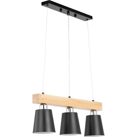 Plafonnier 3 ampoules poutres en bois bois fer noir bois naturel