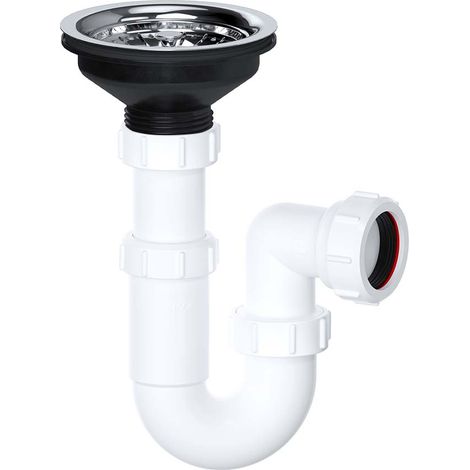 Kitchen Sink Waste Kit Telescopic P U Bend Trap Basket Strainer Plug Single Bowl (1/4)