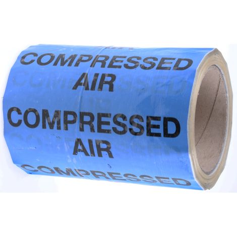 Ruban de marquage pour tuyaux Bleu, Texte: Compressed Air PP, Vinyle, largeur 150mm x Longueur 33m ( Prix pour Bobine de 33 Mètres )
