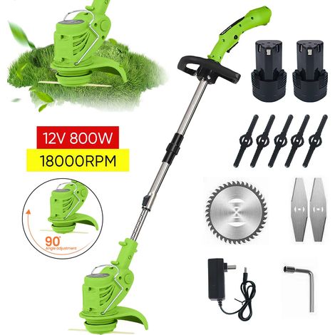 Tondeuse à gazon électrique sans fil avec 2 batteries – Coupe-bordures 18 000 tr/min, pliable et réglable, longueur ajustable, outil de jardinage portable