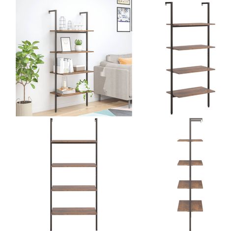 Leiterregal mit 4 Böden Dunkelbraun und Schwarz 64x35x152,5 cm - Bücherregal - Wandregal - Aufbewahrung - Regal - Dekoration - Home & Living