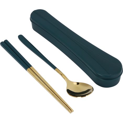 Ensemble de couverts en acier inoxydable 304 pour camping et voyage, cuillère et baguettes avec boîte de rangement (1/5)