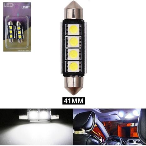 Lot de 2 ampoules LED (3 SMD 5050) 41 mm 12 V lumière blanche, compatibles CANbus (sans erreurs), en blister
