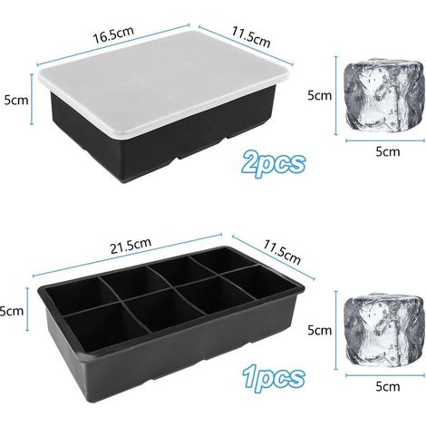 Silikon-Eiswürfelform mit Deckel, 3-teiliges Set: 2 x 6 Eiswürfel + 1 x 8 Eiswürfel (1/5)