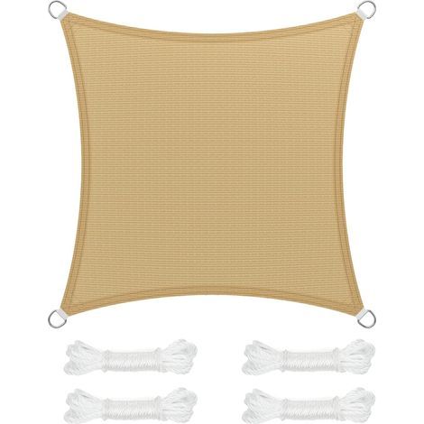 Voile d’Ombrage 3 x 3 m, Protection Solaire en Tissu HDPE, Respirant, Perméable à l’Eau, pour Terrasse, Jardin, Balcon, Camping, Carré, Concave, Jaune Sable (1/5)